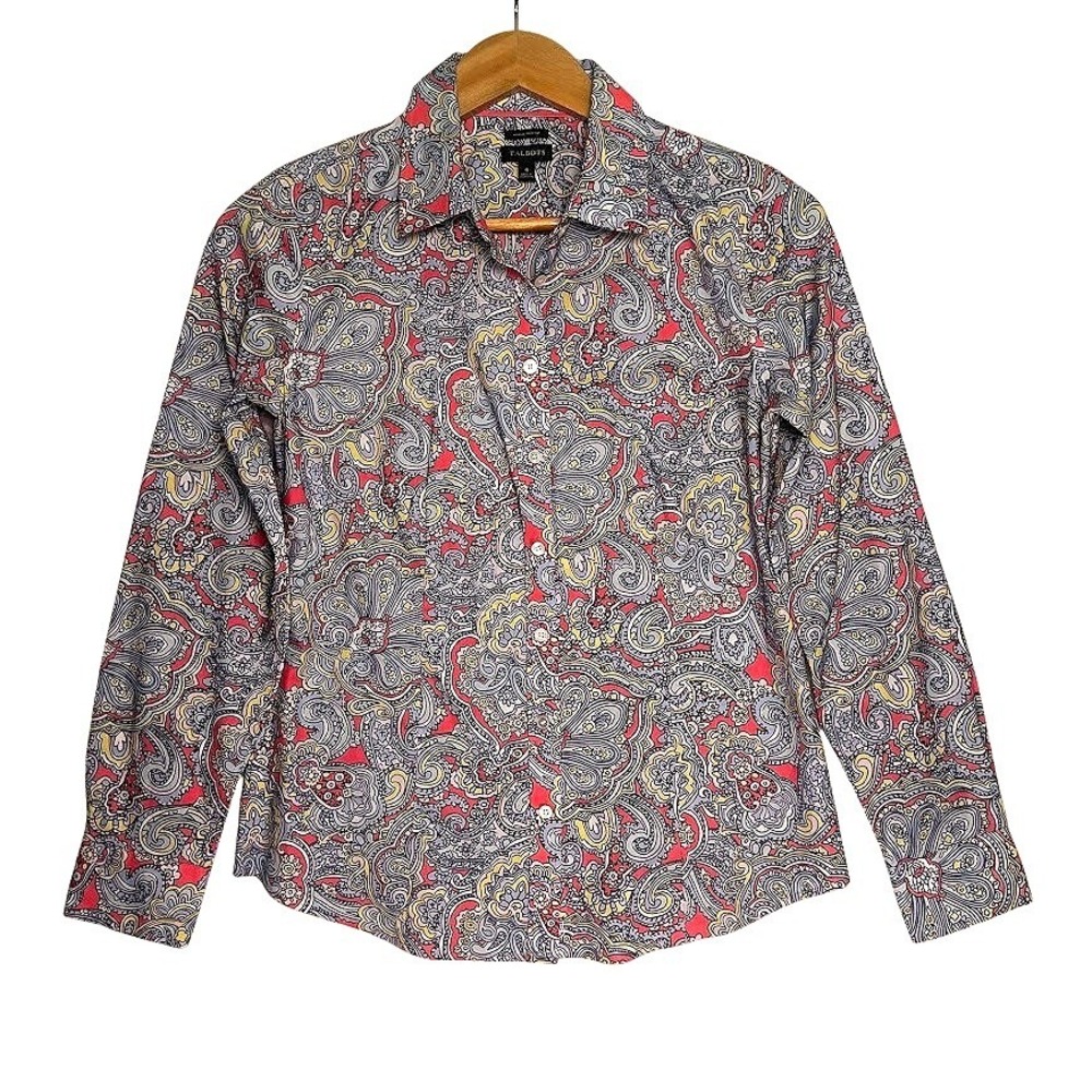 Talbots Womens Pink Blue Paisley Wrinkle Resistant Button Down Shirt Size 4